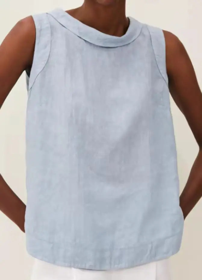 Summer Solid Cotton Linen Women's Top Simple Sleeveless O-neck Casual Blouses & Shirts Female Trendy Fashion Office Tops Ladies