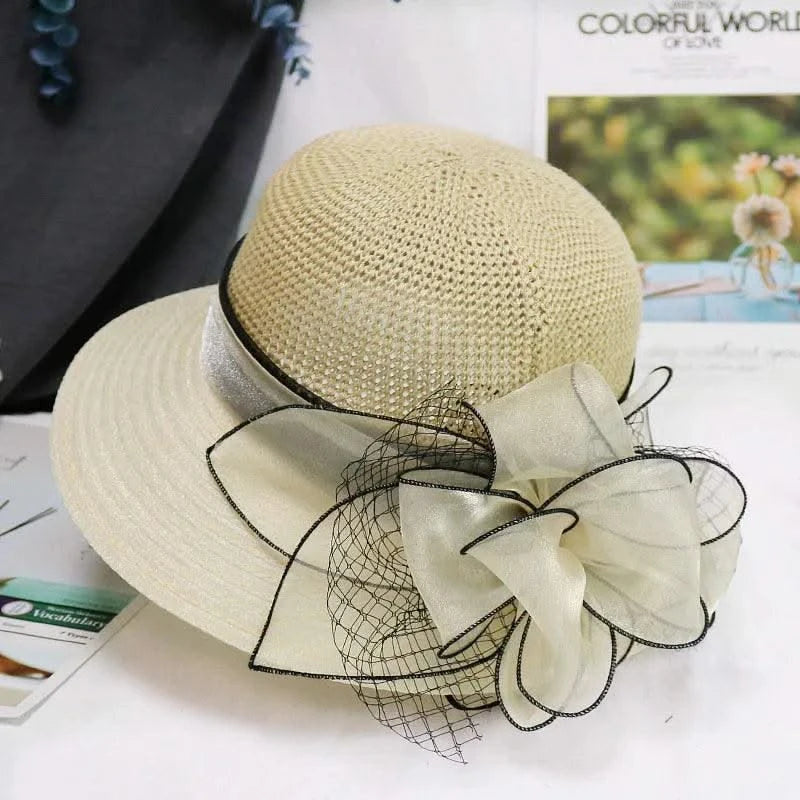 Summer Women Organza flower mesh sunshade hat