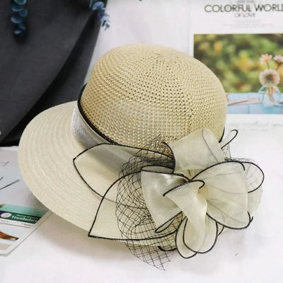 Summer Women Organza flower mesh sunshade hat