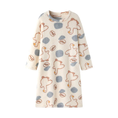Autumn Winter Wearable Outdoors Loungewear Women Flannel Long Sleeve Cartoon Pullover Nightgown Lady Style Female Sleepwear