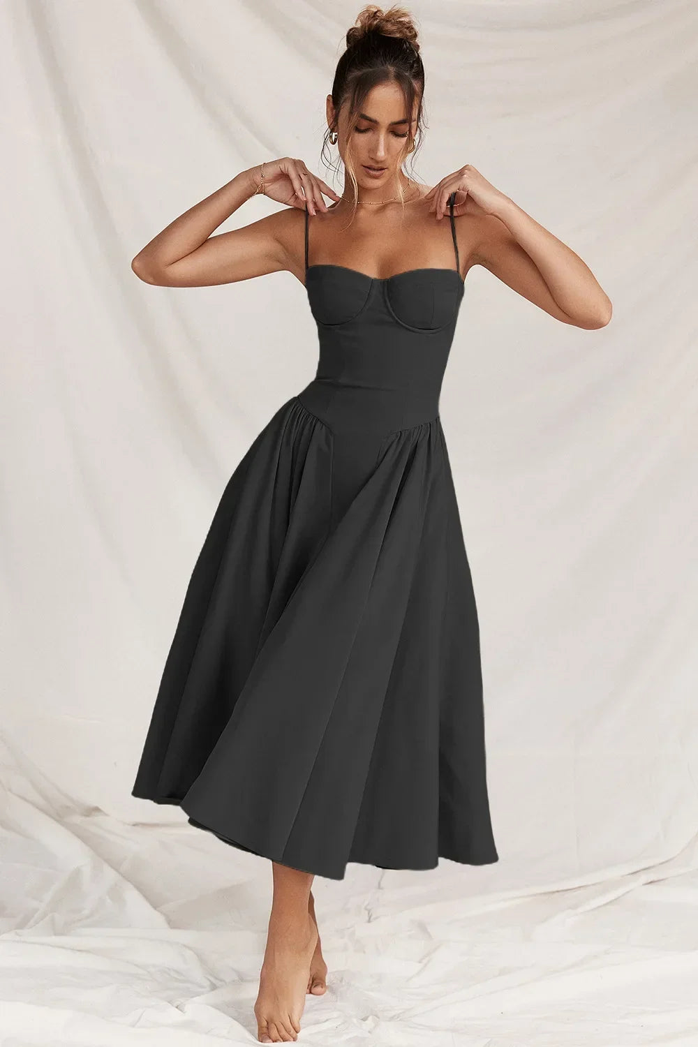 Summer Long Dresses for Women French Retro Spaghetti Straps Dress Corset Slim Sexy Elegant Classy Flower Print  Backless Dresses