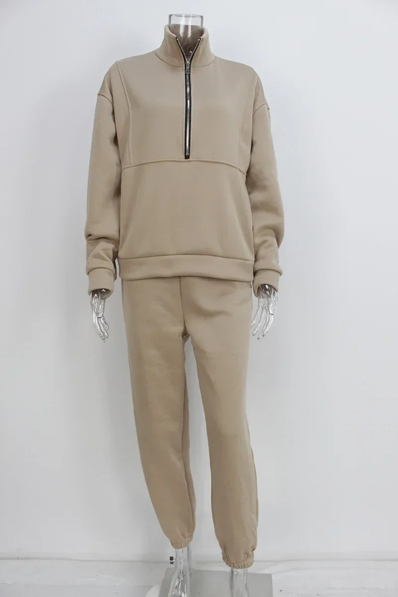 Autumn Winter Women Tracksuits Two Piece Outfits Fleece Lined Zipper Sweatshirt High Waist Pants Sets Female Sport Suits 2024