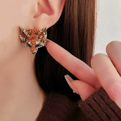 Luxury Crystal Cat Necklace Earrings Beaded Exaggerated Rhinestones Pendant Necklace Accessories Neck Jewelry