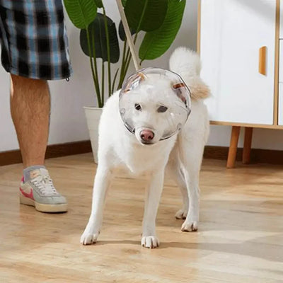 Pet Hood for Dogs Cats Anti-bite Pet Helmet Adjustable Breathable Cat Muzzle Helmet for Pet Comfort Anti-bite Transparent Dog