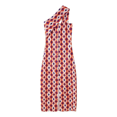 2025 Summer Dresses For Women Fashion Printed Geometric Pattern Slim Halter Neck Dress