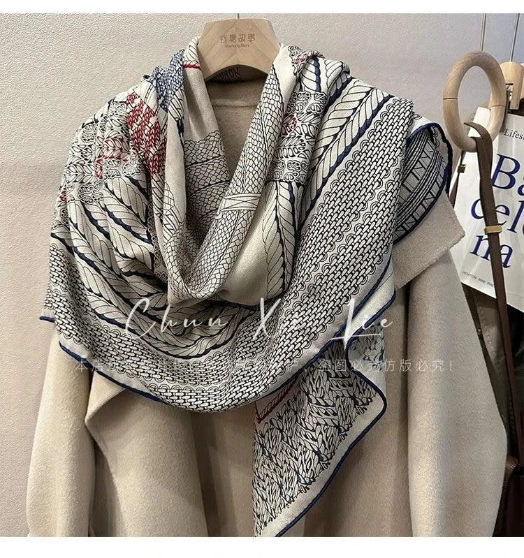 Designer Silk Wool Scarf Women Large Edge Shawls Square Bandanas Top Accessories Neck Accessory