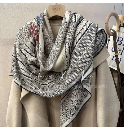 Designer Silk Wool Scarf Women Large Edge Shawls Square Bandanas Top Accessories Neck Accessory