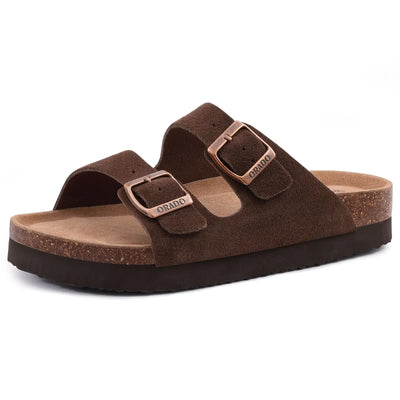 Kidmi New Men Sandals Men Double Buckle Sandals Cork Suede Men Slippers Outdoor Beach Slide Sandals Casual Soft Nonslip Sandals