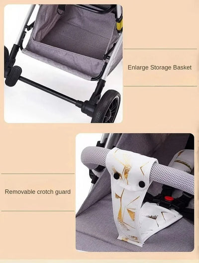 Two-way Lightweight High-view Baby Stroller Can Sit or Lie Down Portable Travel Baby Stroller Four-wheel Baby Stroller