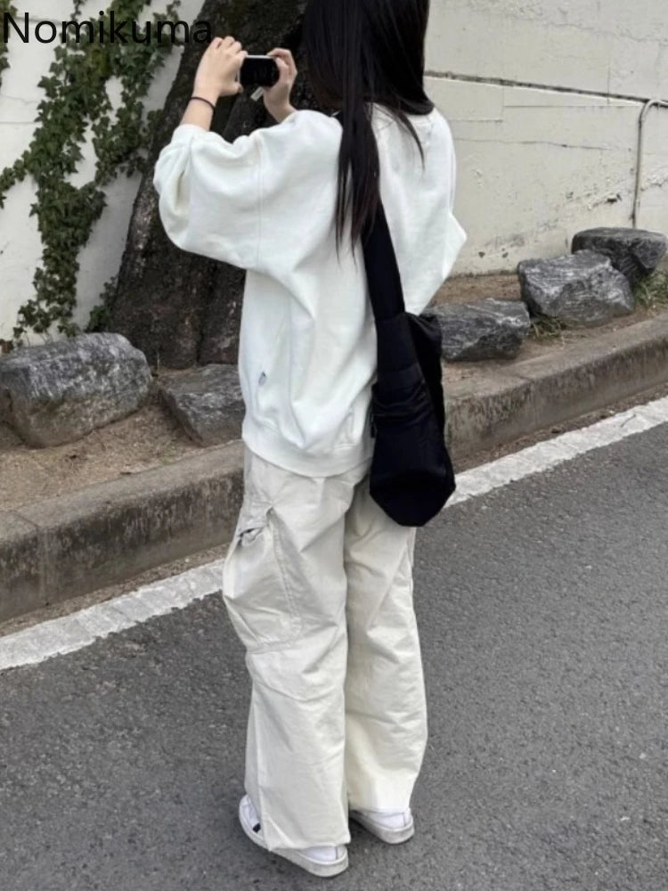 Streetwear Casual Cargo Pants for Women 2025 New Bottoms Summer Thin Straight Trousers Fashion Pockets Korean Pantalon Femme