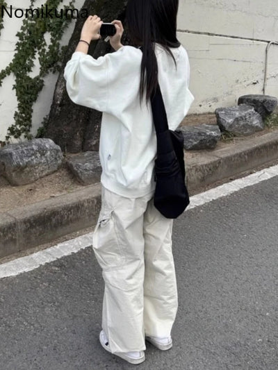 Streetwear Casual Cargo Pants for Women 2025 New Bottoms Summer Thin Straight Trousers Fashion Pockets Korean Pantalon Femme
