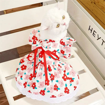 Pet Dog Clothes for Small Dogs Summer Dog Dress Fashion Print Puppy Princess Skirt Cute Flying Sleeve Cat Dress Pet Dog Costumes