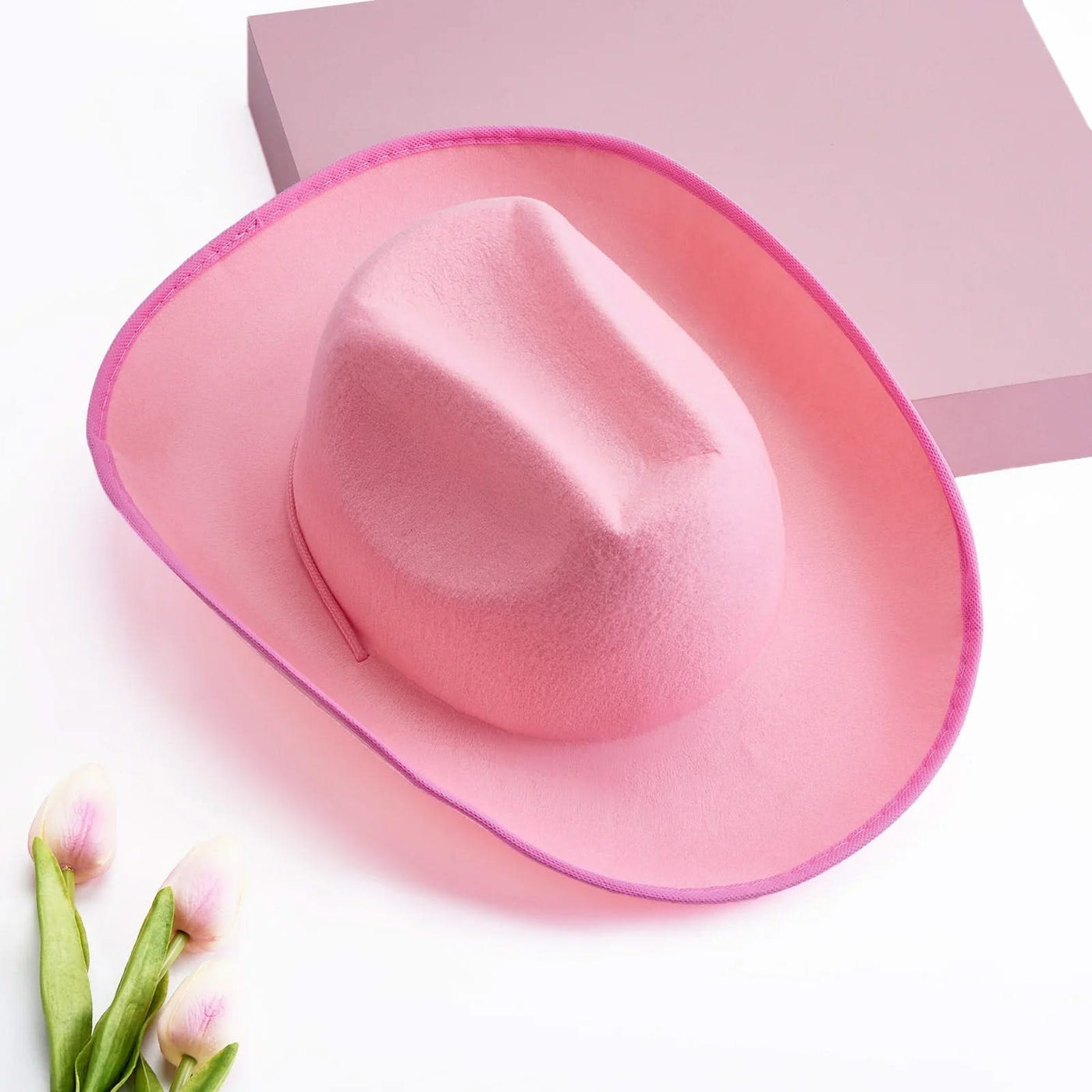 Women's Cowboy Hat, Adult Solid Color Furry Trim Wide Brim Hat Female Cap for Dating Party