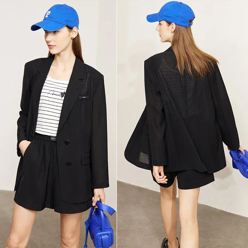 AMII Minimalism Women's blazer Fashion 2024 Summer Blazers Office Lady Two-piece Set Chic Female shorts Separately Sale 72311003