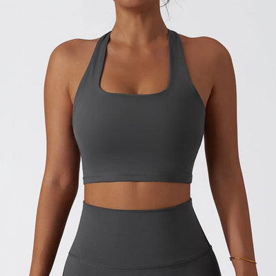 Women Breathable Sports Bra Absorb Sweat Shockproof Padded Gym Bta Running Fitness Bra Yoga Sports Bras Hanging Neck Underwear