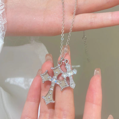 Retro Stereo Double Cross Pendants Long Necklace Baroque Court Sweater Chain for Women Fashion Gothic Jewelry Accessory Gifts