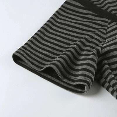 Korean Style Stripe Patchwork Women T-Shirts Short Sleeves Slim Fit Simple Causal Office Lady Clothing