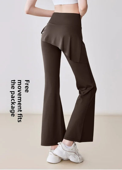 New Flared Culottes for Women Fake Two Micro-flared Pants Wrinkle High Waist Lift Hip Yoga Pants Slim-fit Elastic Waist Rope