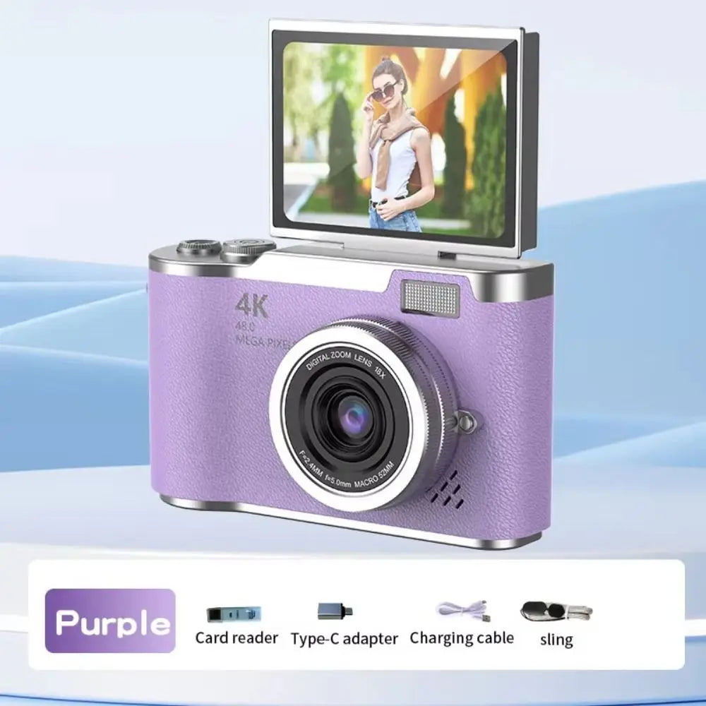 High-Definition HD Digital Camera 4K 48MP 8X Digital Zoom Video Camcorder CCD with Hanging Straps Flip Screen