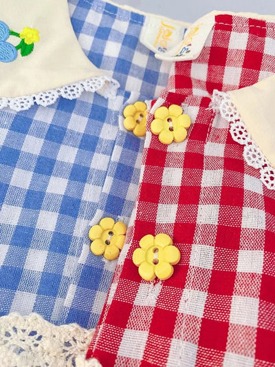 Rabbit Embroidery Cherry Lace Checkered  Peter Pan Collar Dress For Toddler |Girl  1-4Y Infant Girl Princess Dress|New Arrival