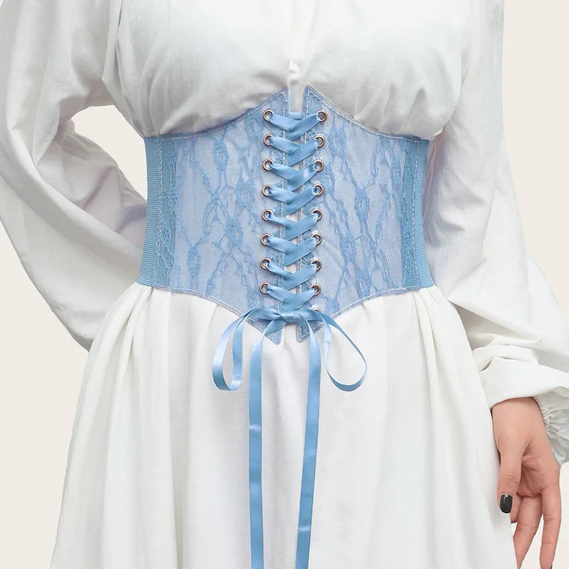 Fashion Women Waist Corset Flower Embroidery Elastic Waistband Black White Red Pink Wide Lace Slimming Body Belts Cummerbunds