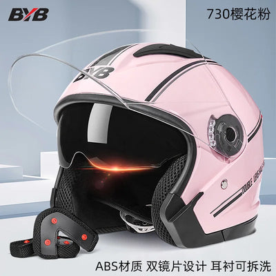 Motorcycle Equipments Open Face Helmet For Men Women Dual Lens Sun Visor Face Shield Top Lightweight Scooter Retro 3/4 Headwear