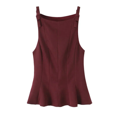 TRAF Top for Women Fashion Summer Short Skirt Hem Bow Sleeveless O-neck Blouse Street Clothing Vest Tank Chic Ladies Tops Mujer