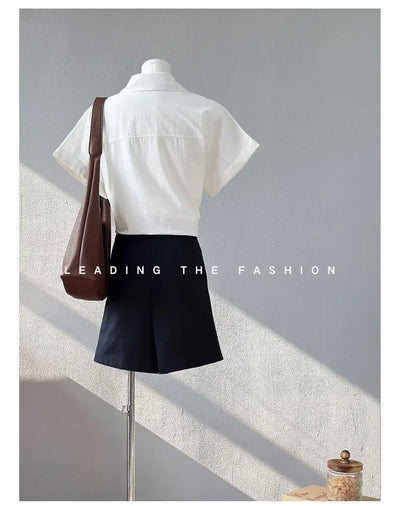 Women Clothing Summer Fashion Casual Button Solid Color Polo Collar Female Simplicity Temperament Appear Thin Short Sleeve Tops
