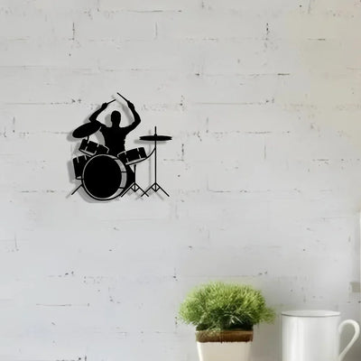 1pc wrought iron wall decoration for men playing drums, suitable for living room, bedroom, music room, suitable for music lovers