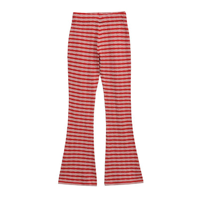 Summer polo collar stripe knit t shirts women 2 pc sets short sleeve knitwear casual high waisit wide leg pants suits female