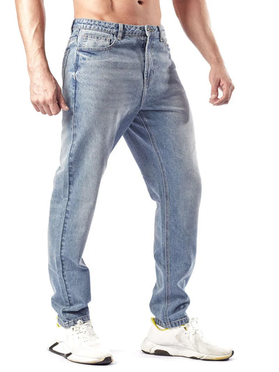 Men's Straight Leg Denim Jeans Male Casual Mid-Waist with Pockets Pants Non-Stretching Outdoor Cotton Fashion Trousers AM-4
