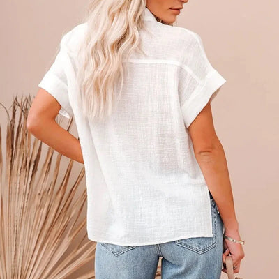 Summer Cotton Linen White Shirt Women Short Sleeve Casual Tops Ladies Elegant Blouses Short Sleeve Summer Shirts for Women 21929