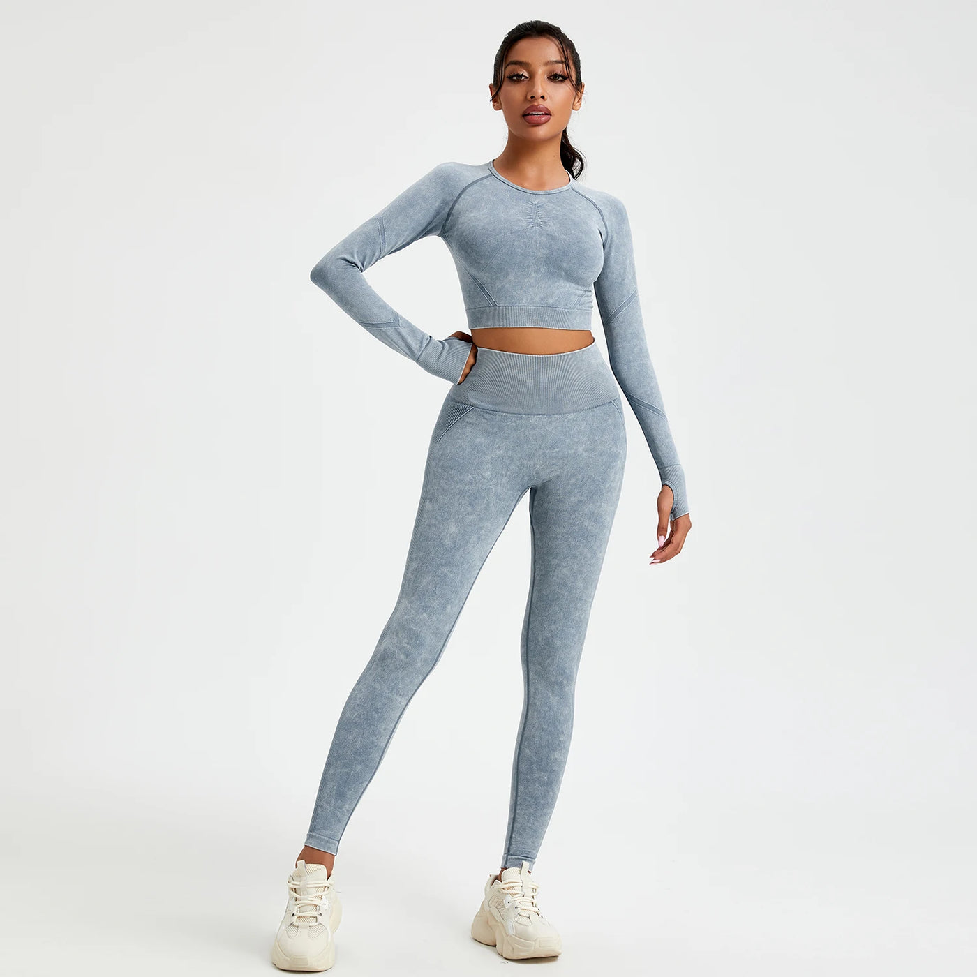 Women's Long Sleeves Round Neck Wash Exercise Activewear Sport Tops Skinny Stretch Activewear Running Wear