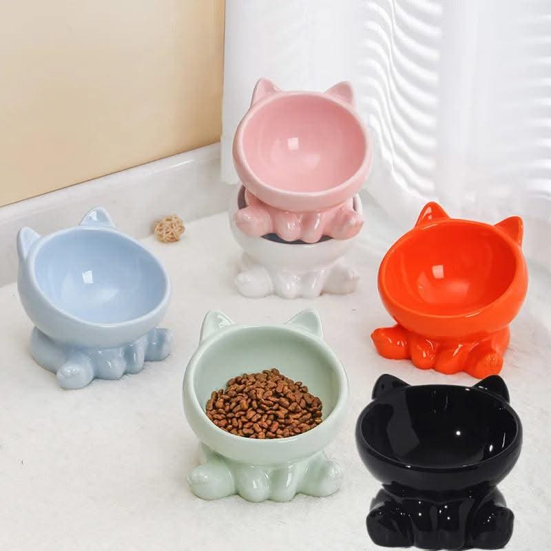 Cat And Dog Rice Bowl Pet Accessories Ceramic Diagonal High Feet Stable Cute Protection Cervical Spine Cat Dog Drinking Bowls ﻿