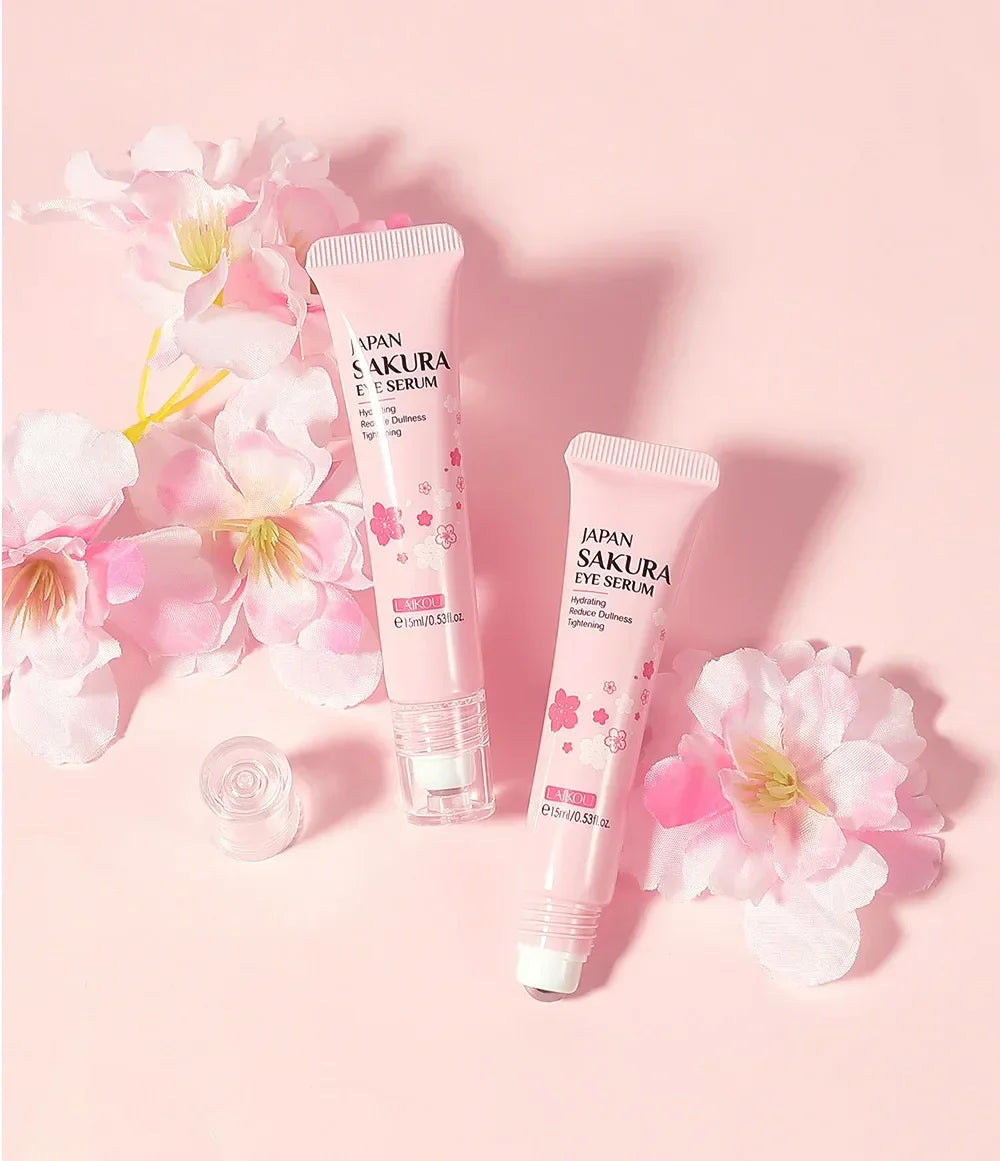 LAIKOU Sakura Eye Serum Eye Roller Massage Hyaluronic Acid Skin Care Eye Bags Cream Moisturizing Dark Circles 15ml