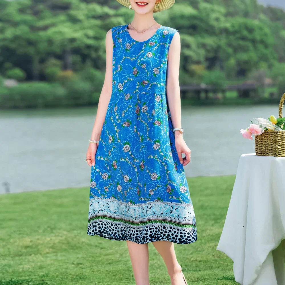 New 2024 Women Summer dresses print  Women  sleeveless Boho Beach Dress Vintage  Dresses  Sundress Beach Dress Tunic  Vestidos