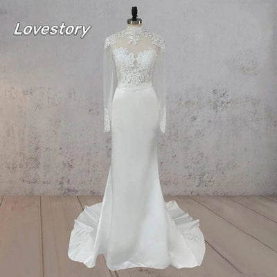 Custom Wedding Dresses High Neck Mermaid Bride Robe