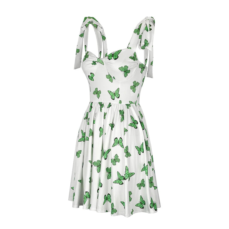 Summer New Women Dresses Streetwear Fashion Butterfly Print V-Neck Dress Sexy Female Backless Knitted Dress Casual Slim Clothing
