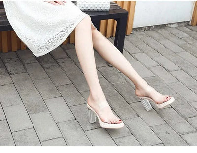 Women's Thick Crystal High Heels, Summer | Waterproof | Not Tired Feet | Slippers, Sandals, Women's Shoes