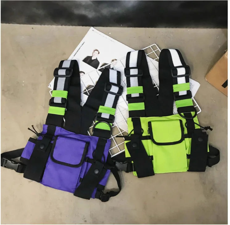 Multi-pocket Vest Bag for Men, Reflective Chest Bags, outdoor sport backpack сумка мужская bolso hombre bag for men mochilas 가방
