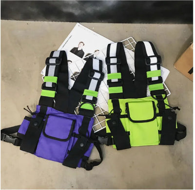 Multi-pocket Vest Bag for Men, Reflective Chest Bags, outdoor sport backpack сумка мужская bolso hombre bag for men mochilas 가방