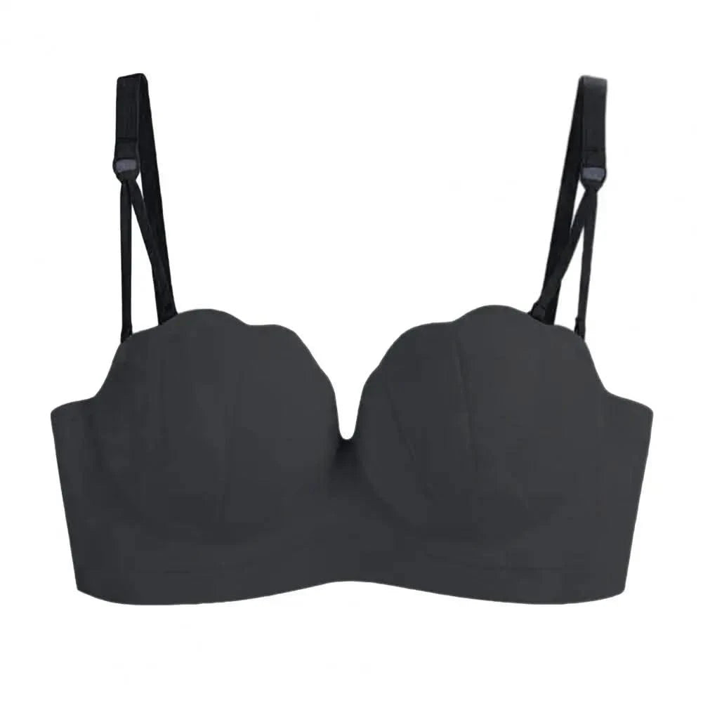 Women Wireless Bra Sculpting Cup Bra Strapless Push Up Bra with Anti-slip Strip Detachable Straps for Women No Steel Ring Solid