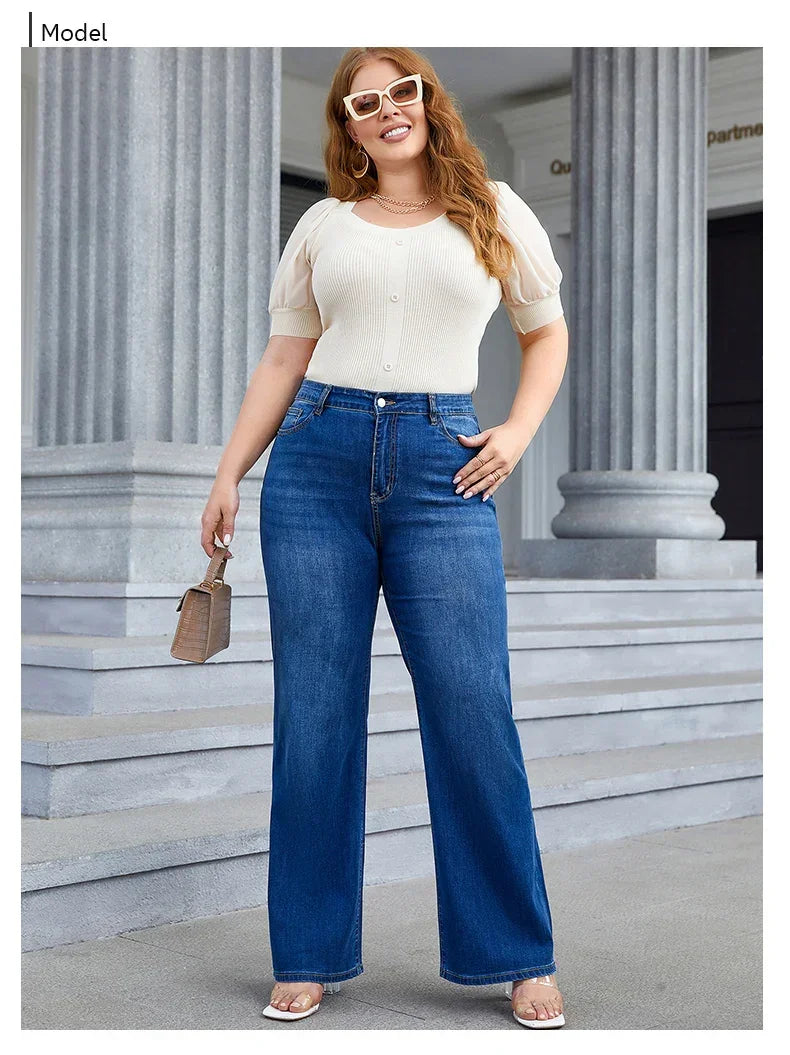 Plus Size Wide Leg Jeans for Women High Waist Baggy Women Jeans High Stretchy Straight Women Jeans Denim Pants Straight Loose
