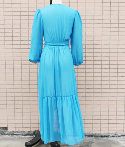 2024 New Lace Up Bikini Cover Ups for Women Maxi Dresses Solid Long Sleeve Beach Dress