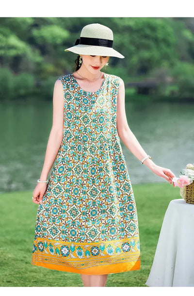 New 2024 Women Summer dresses print  Women  sleeveless Boho Beach Dress Vintage  Dresses  Sundress Beach Dress Tunic  Vestidos