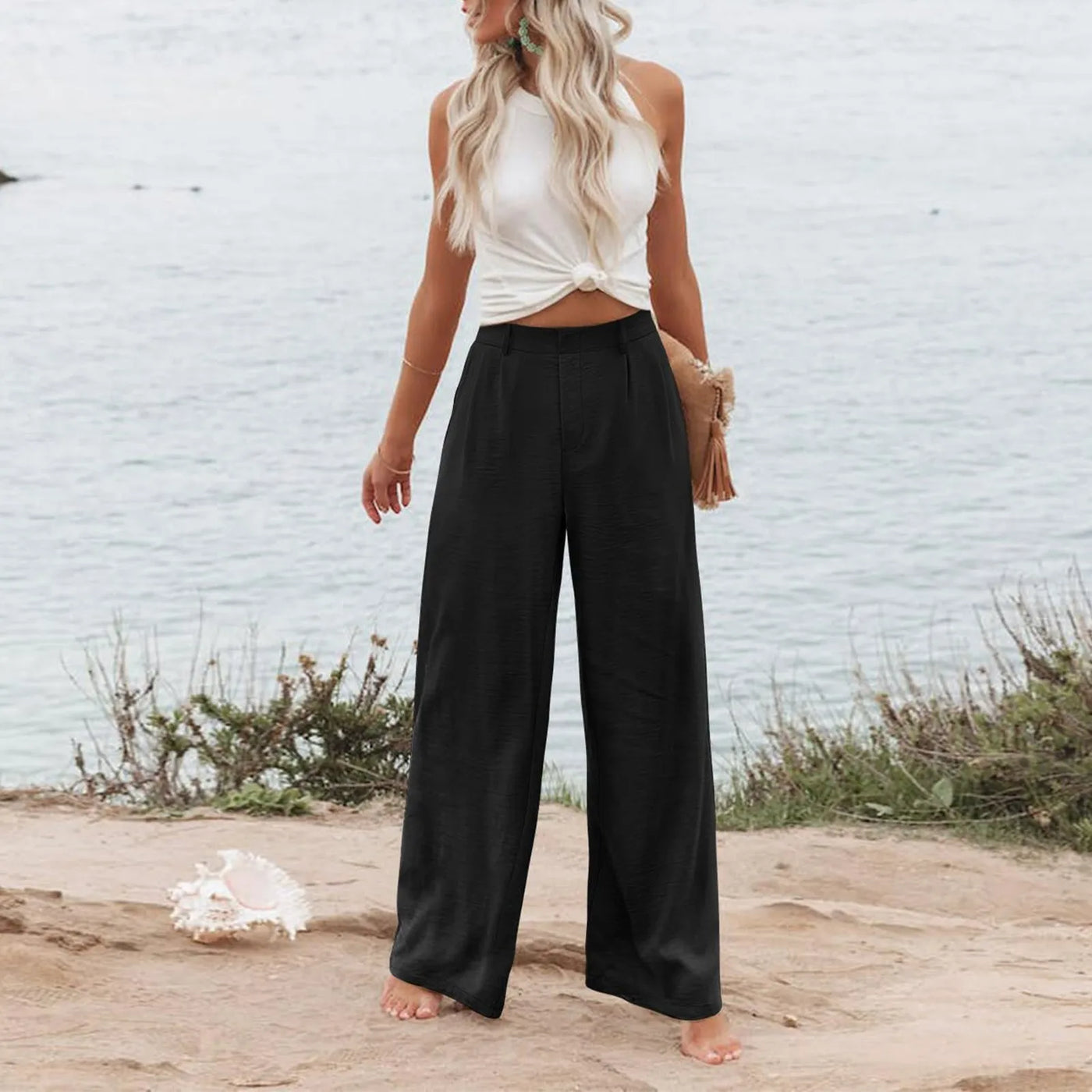 Women's Wide Leg Pants High Elastic Waisted In The Back Business Work Trousers Long Casual Pants Pants for Women Women’s Pants