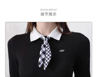 Women's Golfwear for Spring/Autumn Slim-Fit Long-Sleeve Top with Polo Collar and Bow Tie, High-End Golf Hundred-Pleat Skirt Suit