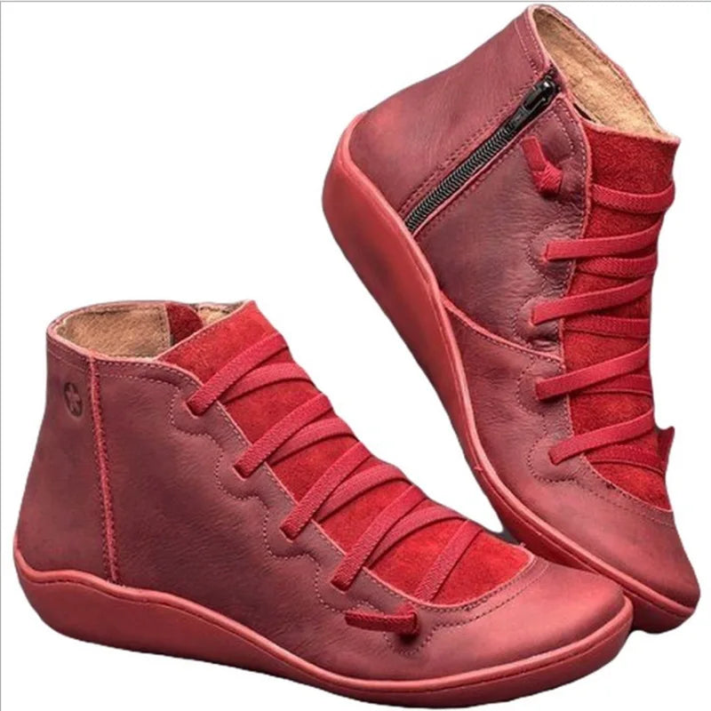 Snow Boots  Women Winter Genuine leather Ankle Spring flat Shoes woman Short Vintage Boots With Fur 2022 for women lace up boots