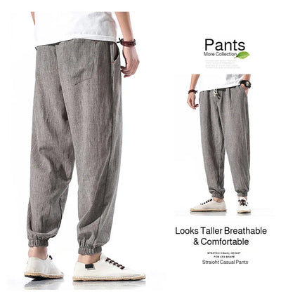 Men's Cotton and Linen Trousers Harem Pants Cuffed Fashion Trousers Linen Slim Pants Beach Pants Joggers Streetwear Loose Pants