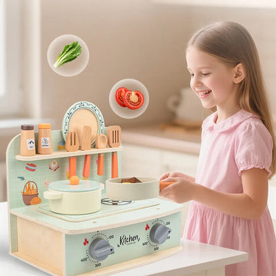 Wooden Mini Kitchen Set Toys Simulation Tableware Stove Cooking Utensils Kids Role-playing Hands-on Ability Interactive Games